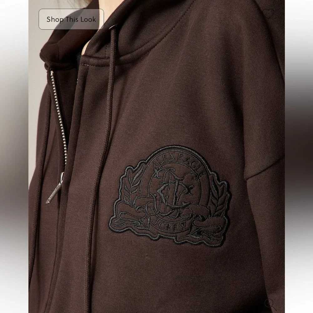 NEW Alex Eagle X J.Crew scuba-knit full-zip hoodie chocolate patch CO751 $168